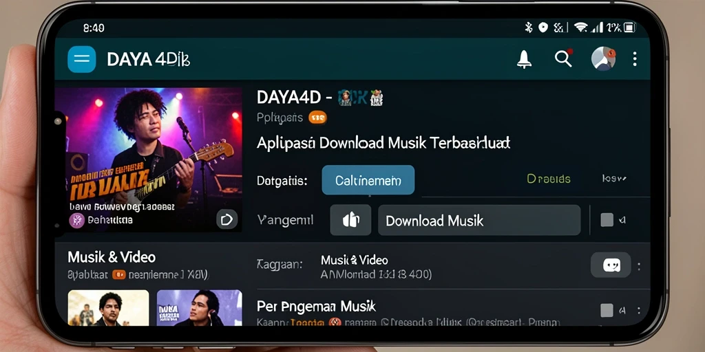 Antarmuka aplikasi DAYA4D untuk mengunduh musik dengan mudah.