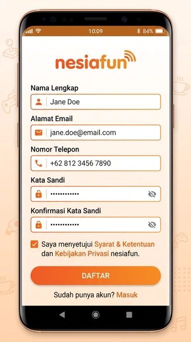 Tampilan halaman daftar nesiafun