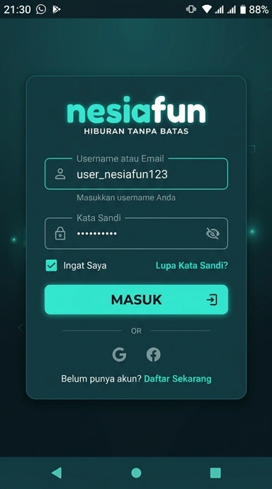 Tampilan halaman login nesiafun