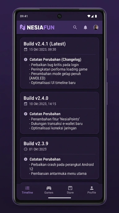 Tampilan riwayat versi nesiafun